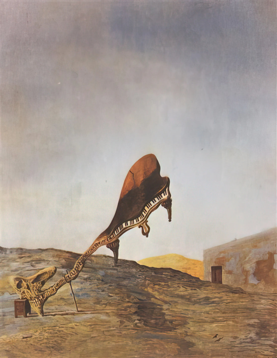 The First Days of Spring by Salvador Dalí: A Surrealist Masterpiece Decoded - SKULL WITH ITS LYRIC APPENDAGE LEANING ON A BEDSIDE TABLE WHICH SHOULD HAVE THE EXACT 1934 by Salvador Dali