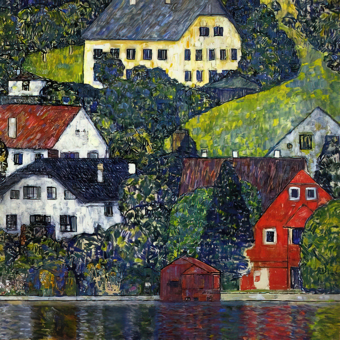 The Gustav Klimt Collection: A Curator's Guide to the Artist's Iconic Works and Legacy - HOUSES AT UNTERACH ON THE ATTERSEE by Gustav Klimt