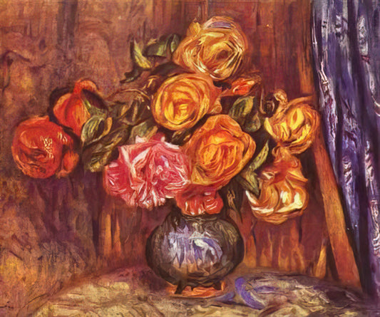 The Unseen Foundation: Exploring Pierre-Auguste Renoir Pencil Drawings - Roses Before the Blue Curtain by Pierre-Auguste Renoir