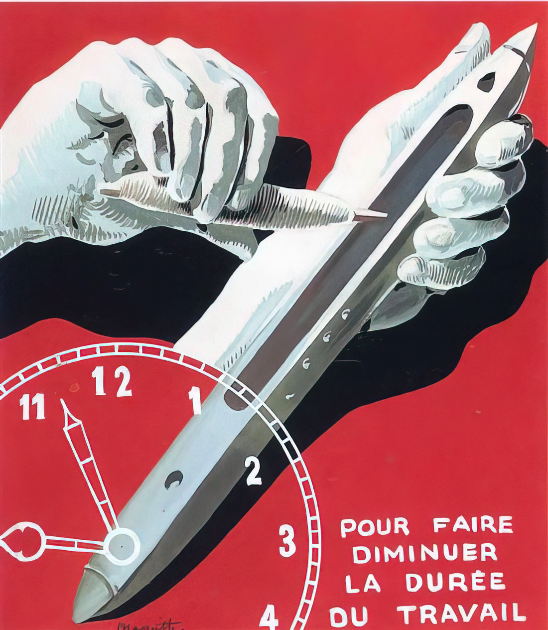 This Is Not a Pipe: Decoding René Magritte's Seminal Masterpiece and Its Enduring Legacy - PROJECT OF POSTER THE CENTER OF TEXTILE WORKERS IN BELGIUM TO REDUCE WORKING HOURS 1938 by Rene Magritte
