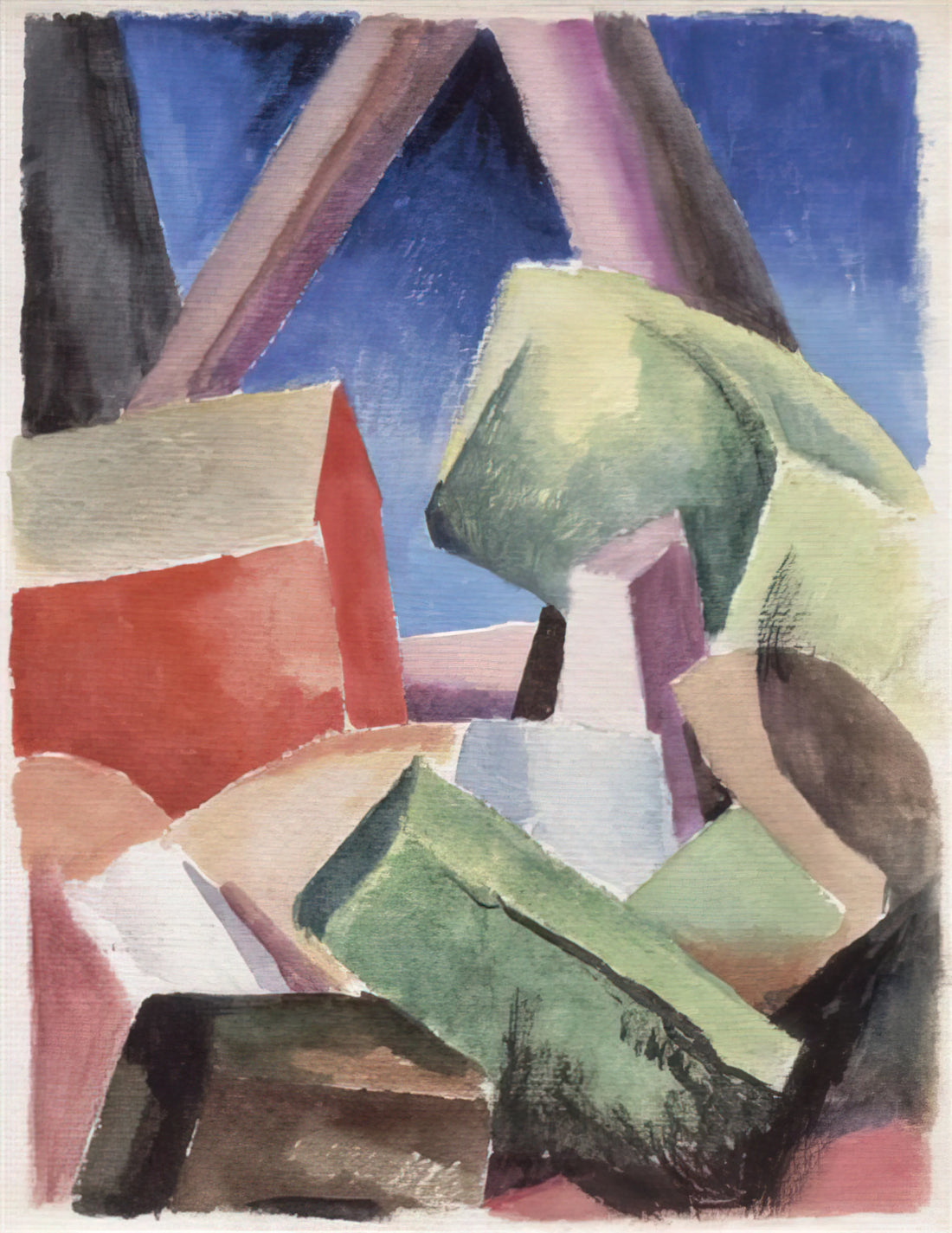 Thomas Hart Benton Reproductions: A Collector's Guide to Authentic American Regionalist Art - HOUSE IN CUBIST LANDSCAPE 1920 by Thomas Hart Benton