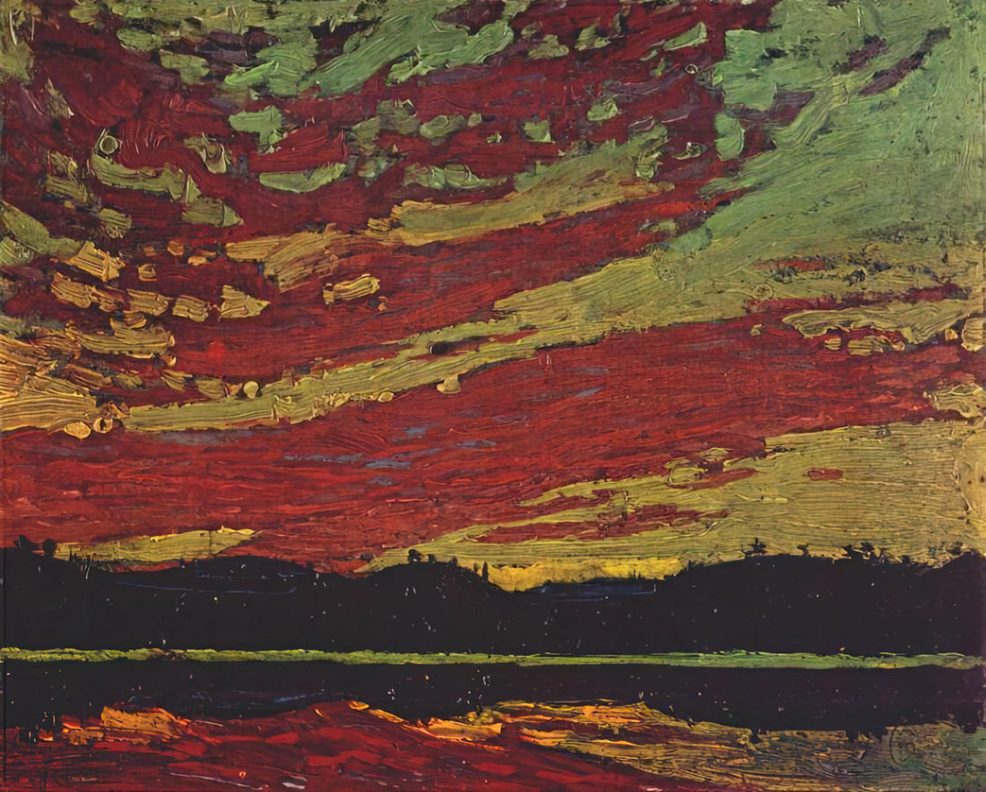 Tom Thomson Brushed Aluminum Print: A Modern Tribute to Canada's Iconic Wilderness Painter - SUNSET 1915 by Tom Thomson