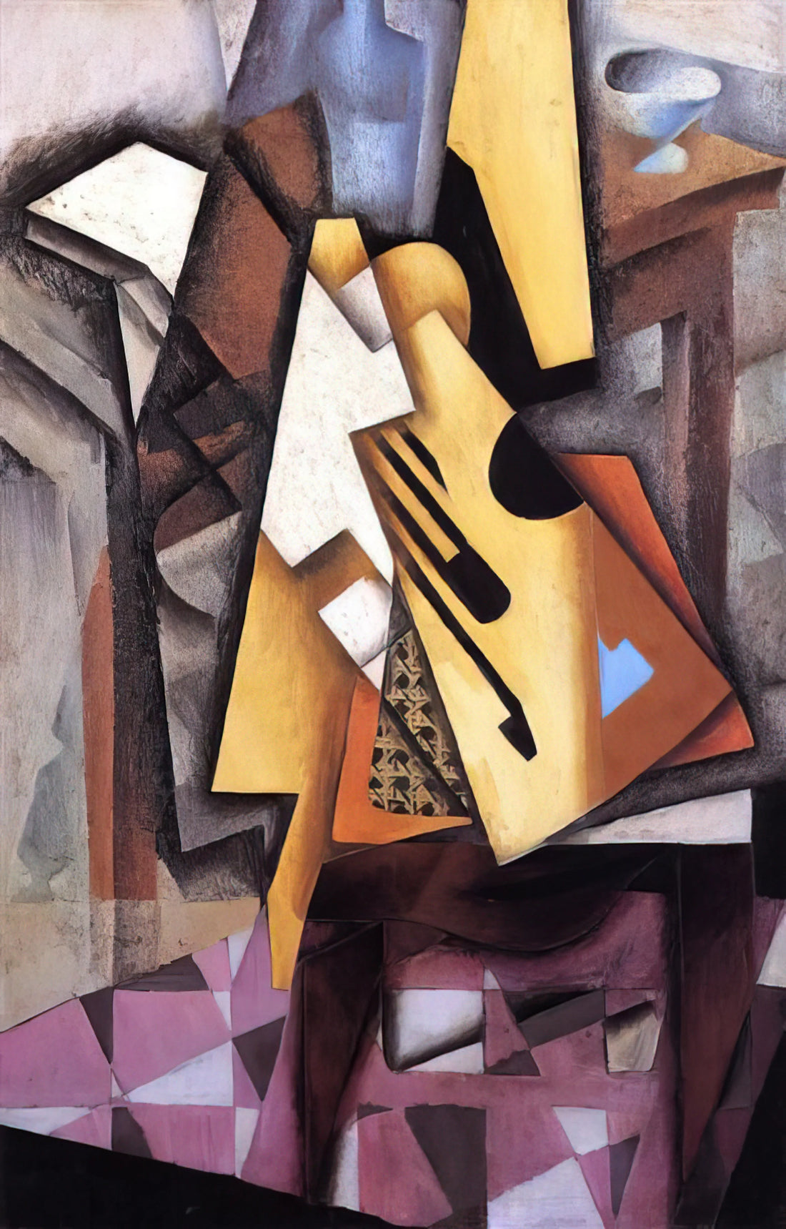 Unpacking the Harmony: Juan Gris's Guitar and Music Paper in Cubism - GUITAR ON A CHAIR 1913 by Juan Gris