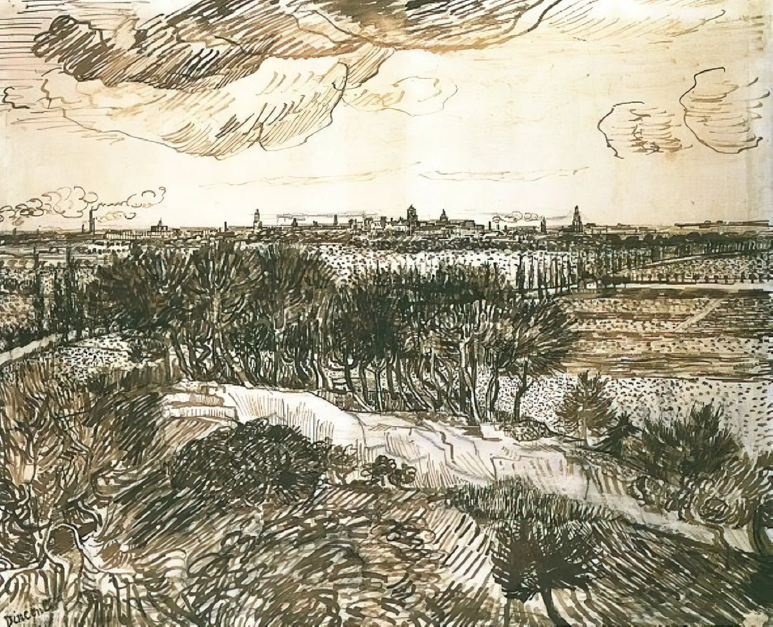 Van Gogh Almond Blossom Poster: A Symbol of Hope and Renewal in Art History - View of Arles from a Hill by Vincent van Gogh