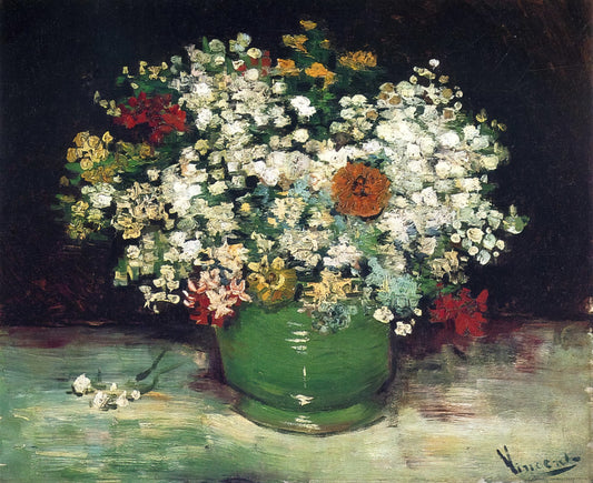 Van Gogh Canvas Reproductions: A Curator's Guide to Museum-Quality Art Prints - Vase with Zinnias and Other Flowers by Vincent van Gogh