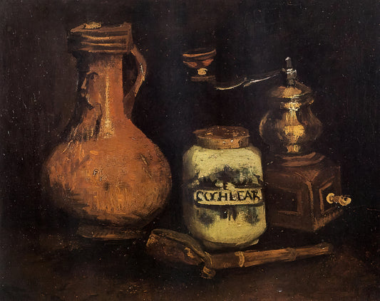 Van Gogh Crabs Print: An Expert Analysis of Vincent's Still Life Masterpiece - Still Life with Coffee Mill, Pipe Case and Jug by Vincent van Gogh