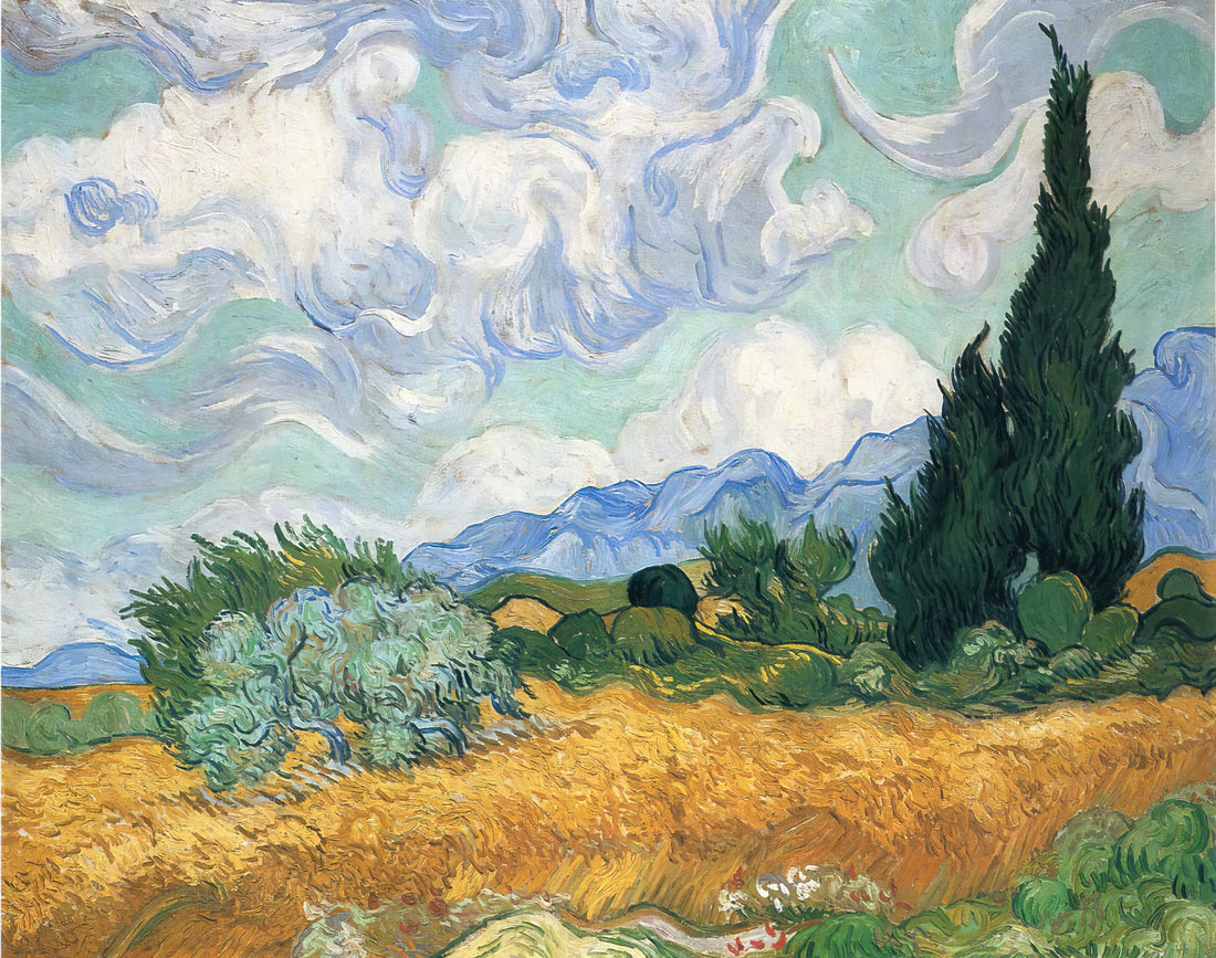 Van Gogh Irises Canvas: A Masterpiece of Color and Emotion in Museum-Quality Prints - Wheatfield with cypress tree by Vincent van Gogh