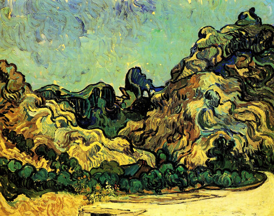 Van Gogh Reproductions for Sale: A Curator's Guide to Museum-Quality Art Prints - Mountains at Saint-Remy with Dark Cottage by Vincent van Gogh
