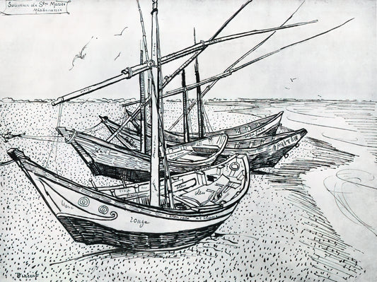 Van Gogh Skeleton Canvas: Unpacking the Artist's Anatomical Studies and Their Artistic Legacy - Fishing boats on the Beach at Les Saintes-Maries-de-la-Mer by Vincent van Gogh