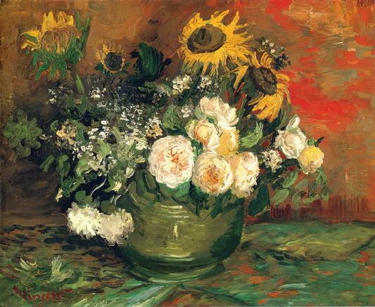 Van Gogh Sunflowers Canvas: The Iconic Series That Changed Art History - Still Life with Roses and Sunflowers by Vincent van Gogh