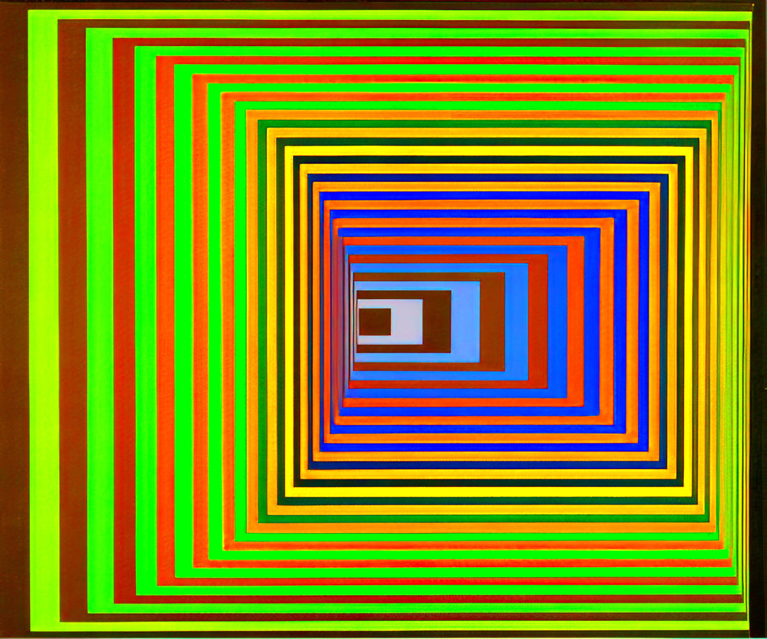 Victor Vasarely Painting: The Master of Optical Illusion and Kinetic Art - Vonal Stri - 1975 by Victor Vasarely