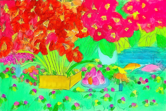 Walasse Ting Framed Art Print: A Collector's Guide to Vibrant Expressionism - Rose Garden - 1990 by Walasse Ting