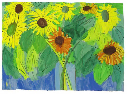 Walasse Ting Reproductions: Capturing the Vibrant Legacy of a Modern Master - Orange and Yellow Sunflowers - Naïve Art Primitivism, Pop Art by Walasse Ting