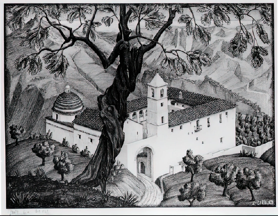 William Escher: The Visionary Artist of Geometric Abstraction and Architectural Fantasy - CLOISTER NEAR ROCCA IMPERIALE CALABRIA by MC Escher
