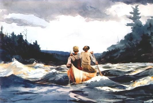 Winslow Homer on the Trail: A Masterpiece of American Wilderness Painting - CANOE IN THE RAPIDS by Winslow Homer