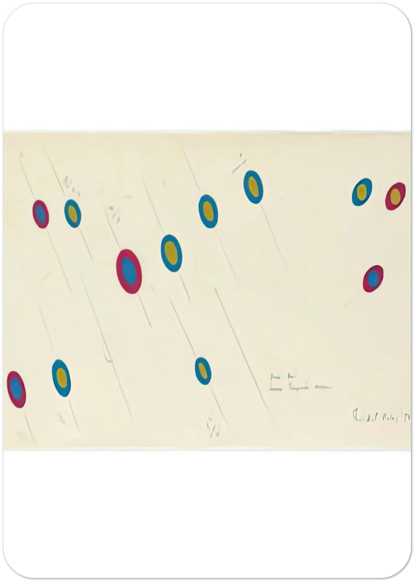 OVAL AXIS CERISE TURQUOISE OCHRE 1970 By Bridget Riley Pack of 10 Post Cards | Bridget Riley Post Cards | A6 (10.5 x 14.8 cm) - 4.1 x 5.8 inches