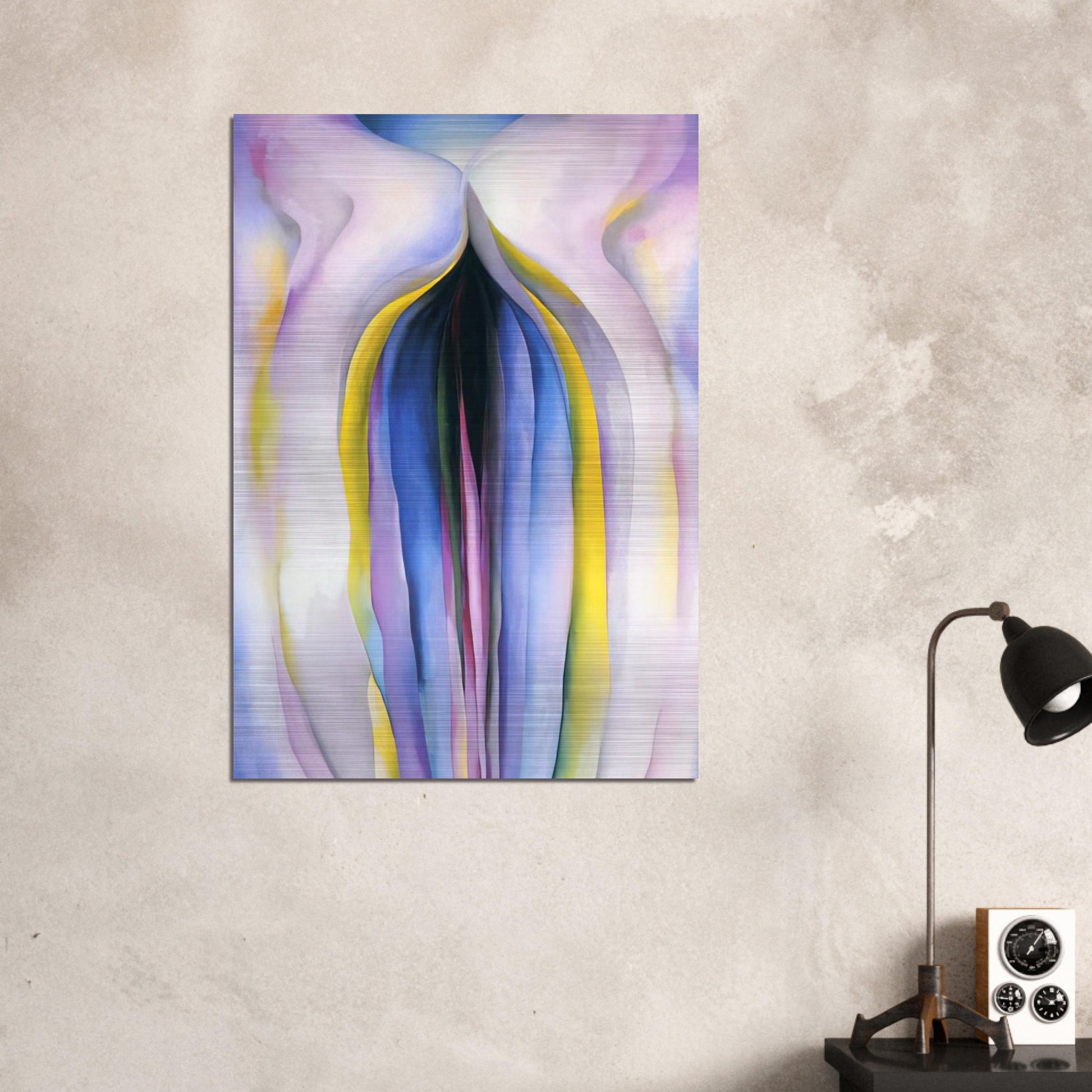 Grey Line With Black, Blue And Yellow - Georgia O'Keeffe Brushed Aluminum Print - 70x100 cm / 28x40 inches | Georgia O'Keeffe Aluminum Print | Georgia O'Keeffe Prints