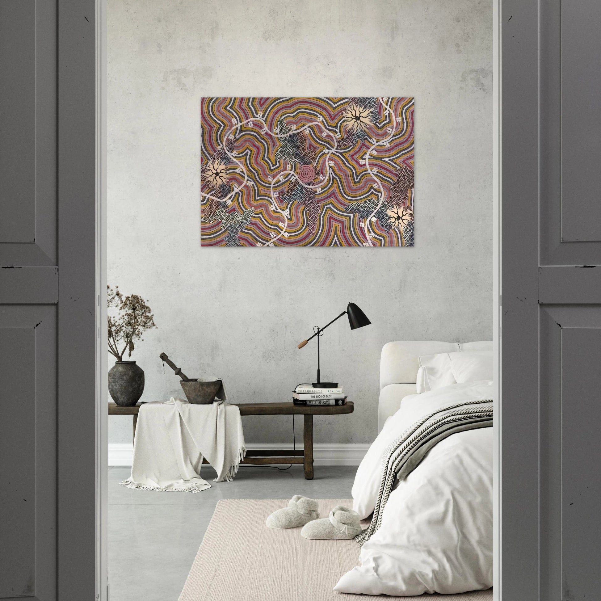 Possum Dreaming - 1996 - Clifford Possum Tjapaltjarri Brushed Aluminum Print - 70x100 cm / 28x40 inches | Clifford Possum Tjapaltjarri Aluminum Print | Clifford Possum Tjapaltjarri Prints