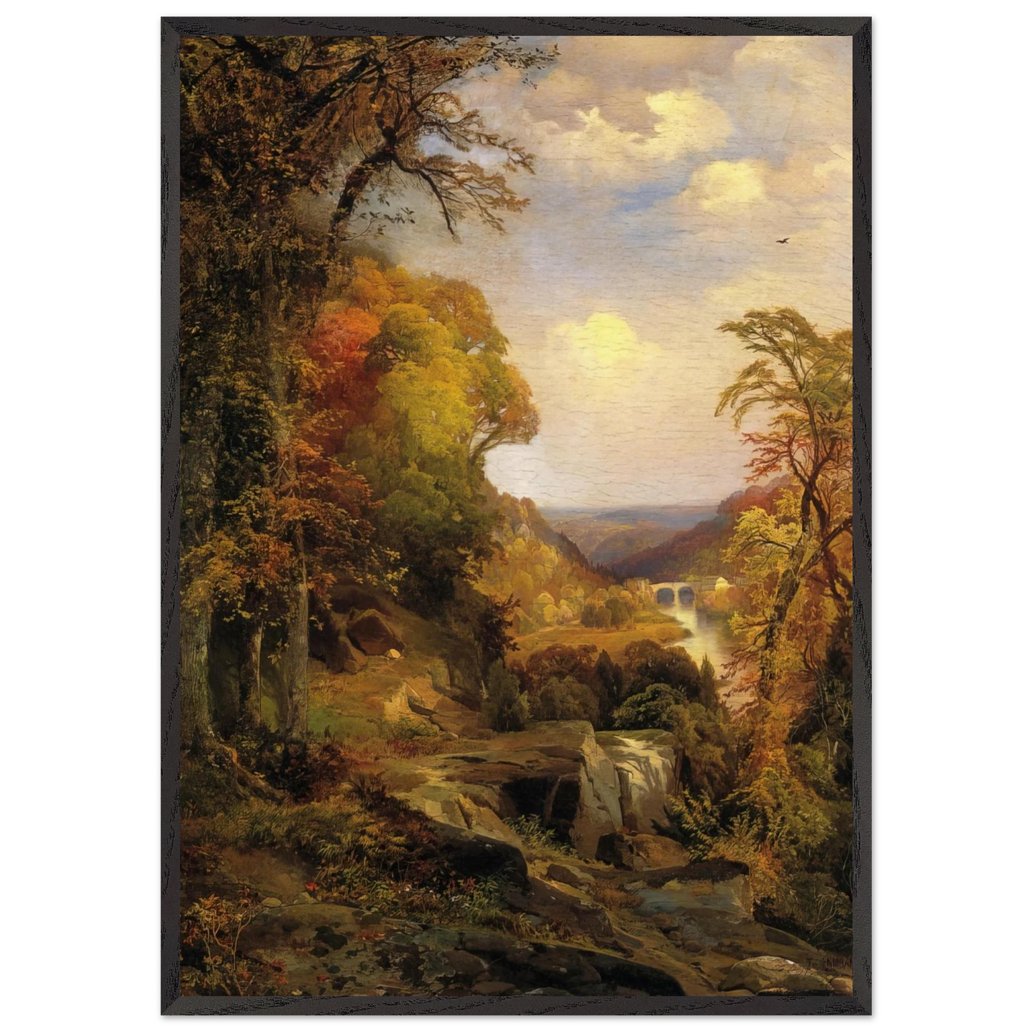 On the Wissahickon near Chestnut Hill - Thomas Moran 70x100 cm / 28x40 inches Framed Art Print – Black Wooden Frame