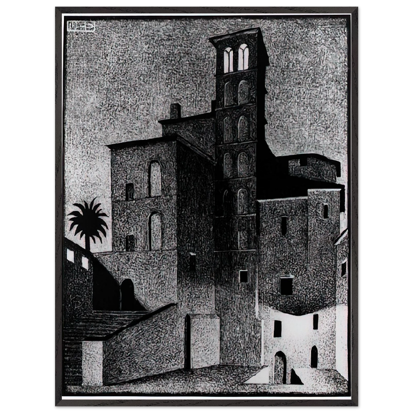 MC Escher - SS GIOVANNI ET PAOLO ROME MAY 1936 1936 Wall Art - 21x29.7 cm / 8x12" - Premium Wooden Framed Poster With Fine Art Paper-canvas - White frame