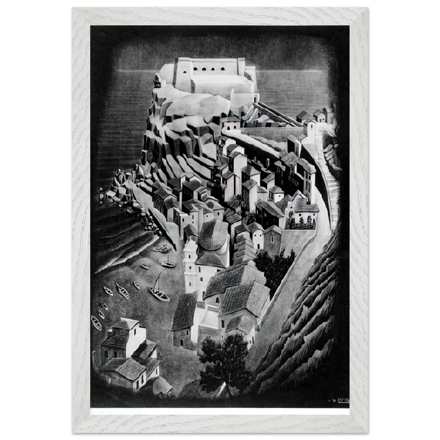 MC Escher - SCILLA CALABRIA JANUARY 1931 1931 Wall Art - 30x40 cm / 12x16 inches - Premium Wooden Framed Poster With Fine Art Paper - White frame