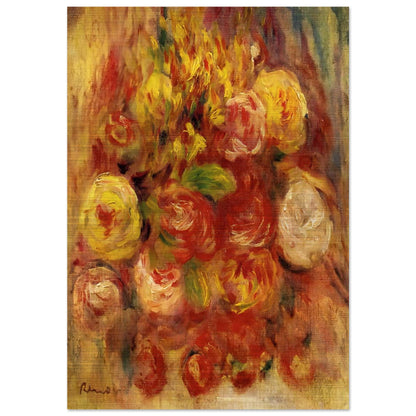 Flowers in a Vase with Blue Decoration - Pierre-Auguste Renoir Brushed Aluminum Print - 70x100 cm / 28x40 inches | Pierre-Auguste Renoir Aluminum Print | Pierre-Auguste Renoir Prints