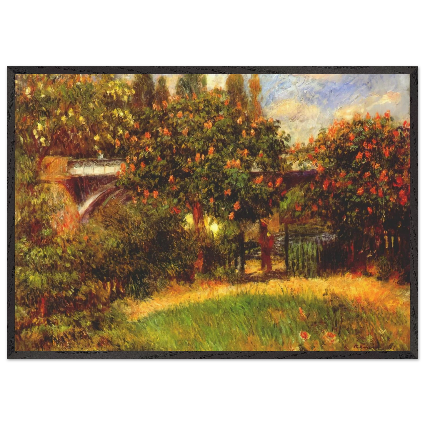 Railway Bridge at Chatou - Pierre-Auguste Renoir 70x100 cm / 28x40 inches Framed Art Print – Black Wooden Frame