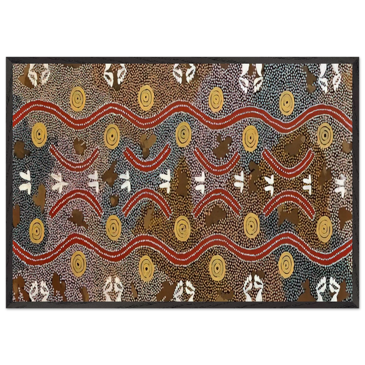 Possum Dreaming - Native Art - Clifford Possum Tjapaltjarri 70x100 cm / 28x40 inches Framed Art Print – Black Wooden Frame