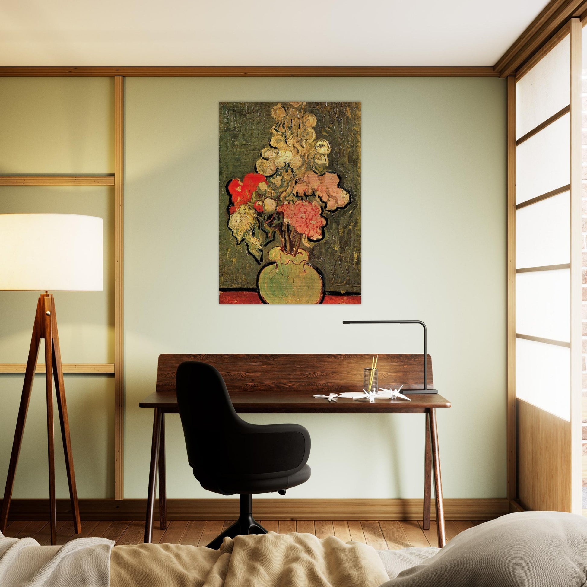 Still Life Vase with Rose-Mallows - Vincent van Gogh Brushed Aluminum Print - 70x100 cm / 28x40 inches | Vincent van Gogh Aluminum Print | Vincent van Gogh Prints