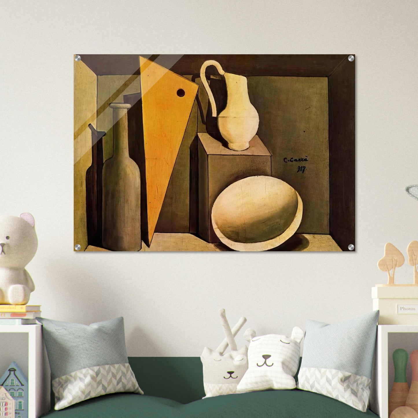NATURA MORTA CON LA SQUADRA 1917 - Carlo Carra Acrylic Print - 70x100 cm / 28x40″ inches | Carlo Carra Wall Art | Carlo Carra Prints