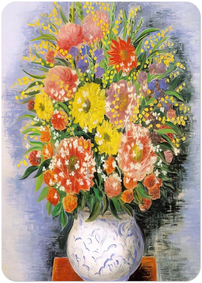BOUQUET OF VARIOUS FLOWERS AND MIMOSA By Moise Kisling Pack of 10 Post Cards | Moise Kisling Post Cards | A6 (10.5 x 14.8 cm) - 4.1 x 5.8 inches