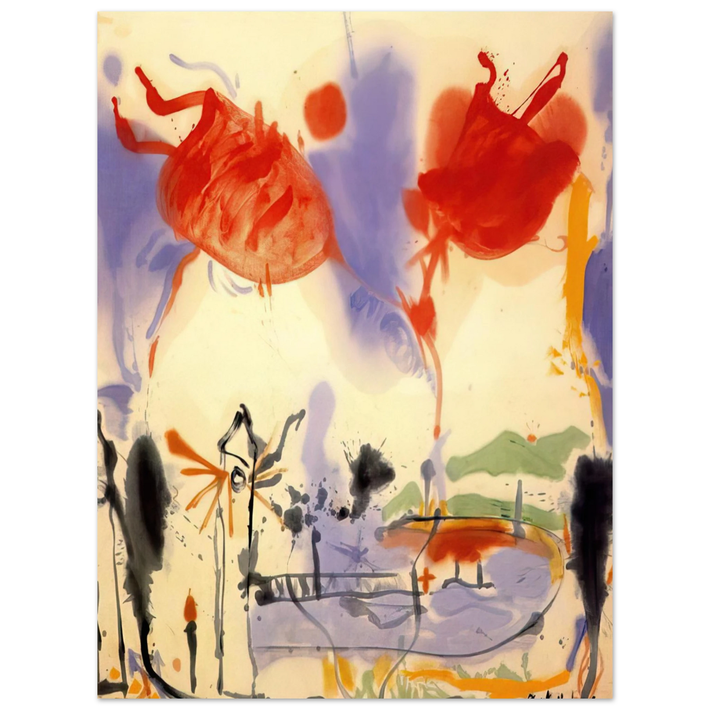 Helen Frankenthaler - Round Trip - 1957 Wall art - 20x25 cm / 8x10 inches - Premium Wooden Framed Poster With Fine Art Paper-canvas - Black frame