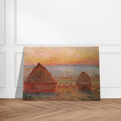 Grainstacks at Giverny, Sunset - claude monet Brushed Aluminum Print - 70x100 cm / 28x40 inches | claude monet Aluminum Print | claude monet Prints