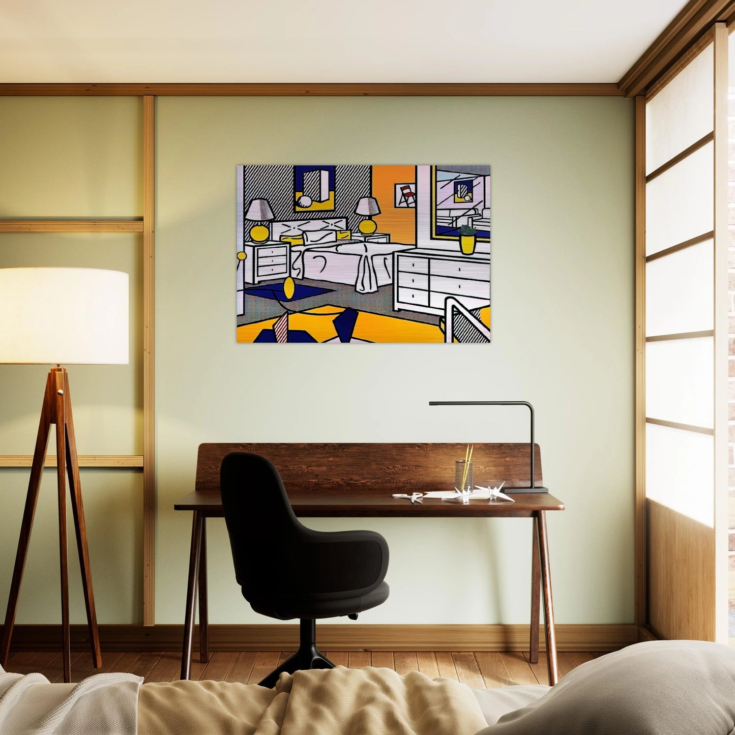 INTERIOR WITH MOBILE 1992 - Roy Lichtenstein Brushed Aluminum Print - 70x100 cm / 28x40 inches | Roy Lichtenstein Aluminum Print | Roy Lichtenstein Prints