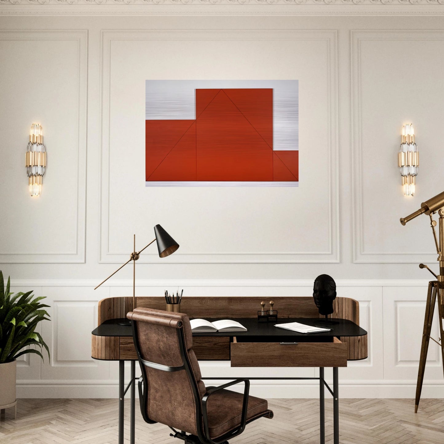 A TRIANGLE WITHIN THREE RECTANGLES 1977 - Robert Mangold Brushed Aluminum Print - 70x100 cm / 28x40 inches | Robert Mangold Aluminum Print | Robert Mangold Prints