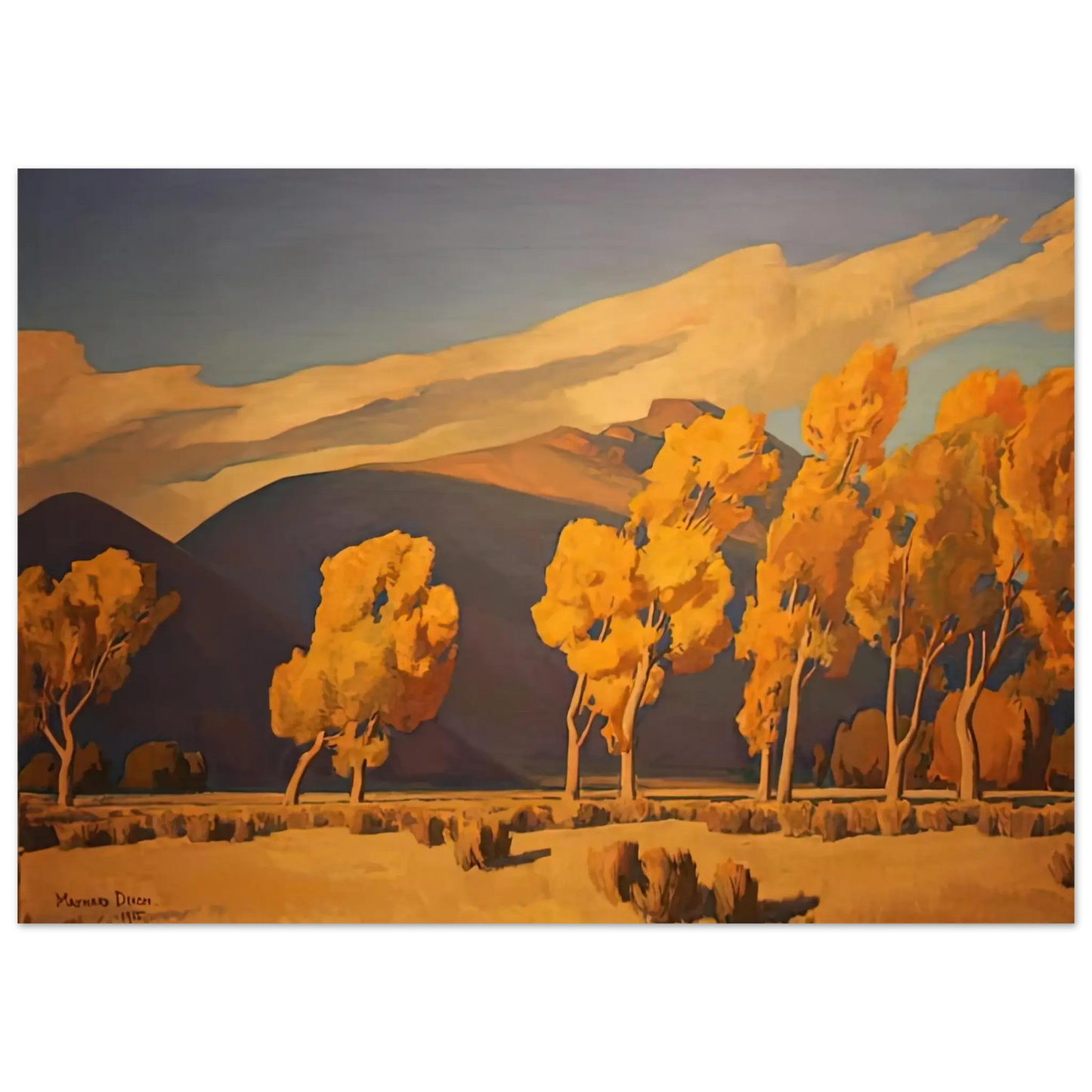 Maynard Dixon - NOVEMBER IN NEVADA 1935 Wall art - 15x20 cm / 6x8 Inches - Premium Wooden Framed Poster With Fine Art Paper - Wood frame