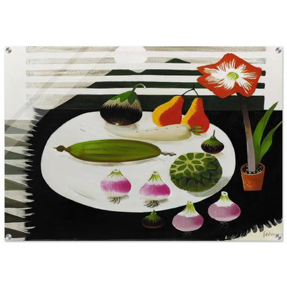 Still life with pears and onions - 1992 - Mary Fedden Acrylic Print - 70x100 cm / 28x40″ inches | Mary Fedden Wall Art | Mary Fedden Prints