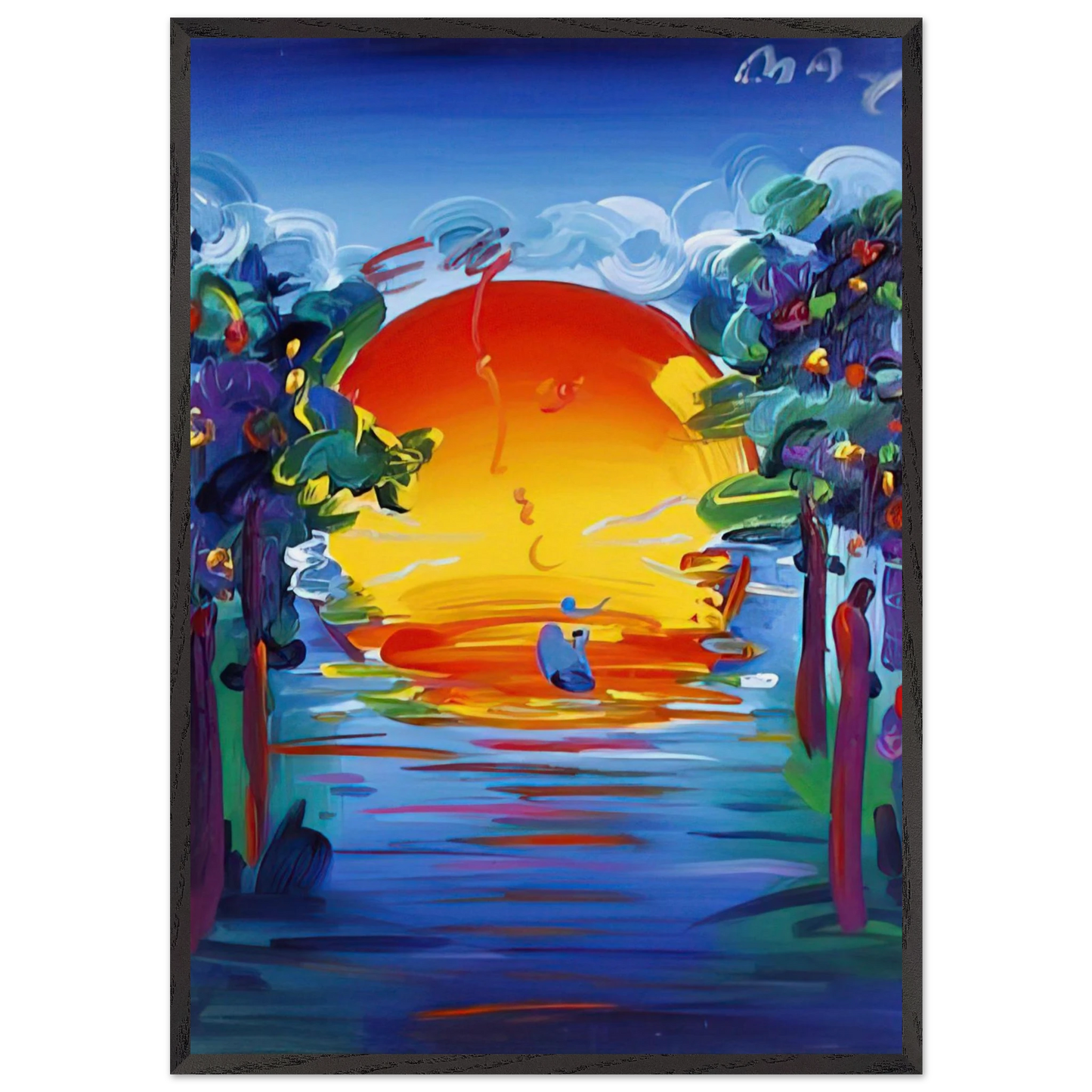 BETTER WORLD 1993 - Peter Max 70x100 cm / 28x40 inches Framed Art Print – Black Wooden Frame