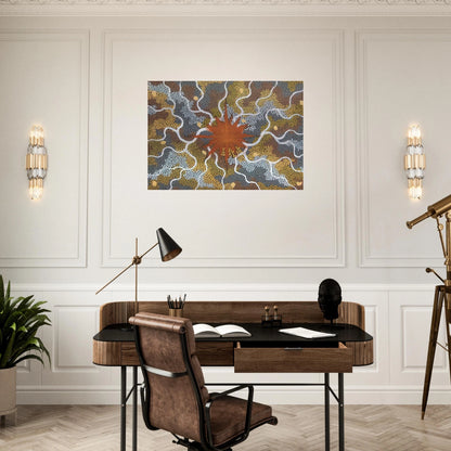 Creation, Lightning Dreaming - 1993 - Clifford Possum Tjapaltjarri Brushed Aluminum Print - 70x100 cm / 28x40 inches | Clifford Possum Tjapaltjarri Aluminum Print | Clifford Possum Tjapaltjarri Prints