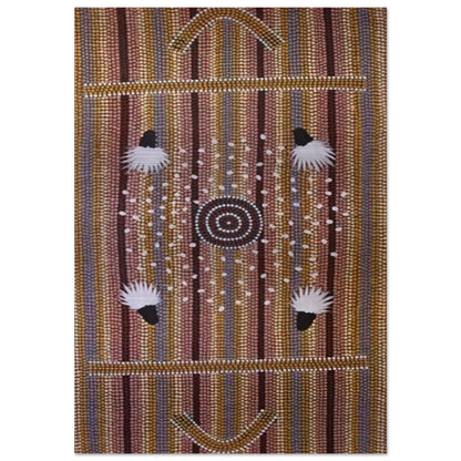 Bush Plum Dreaming - Native Art - Clifford Possum Tjapaltjarri Brushed Aluminum Print - 70x100 cm / 28x40 inches | Clifford Possum Tjapaltjarri Aluminum Print | Clifford Possum Tjapaltjarri Prints