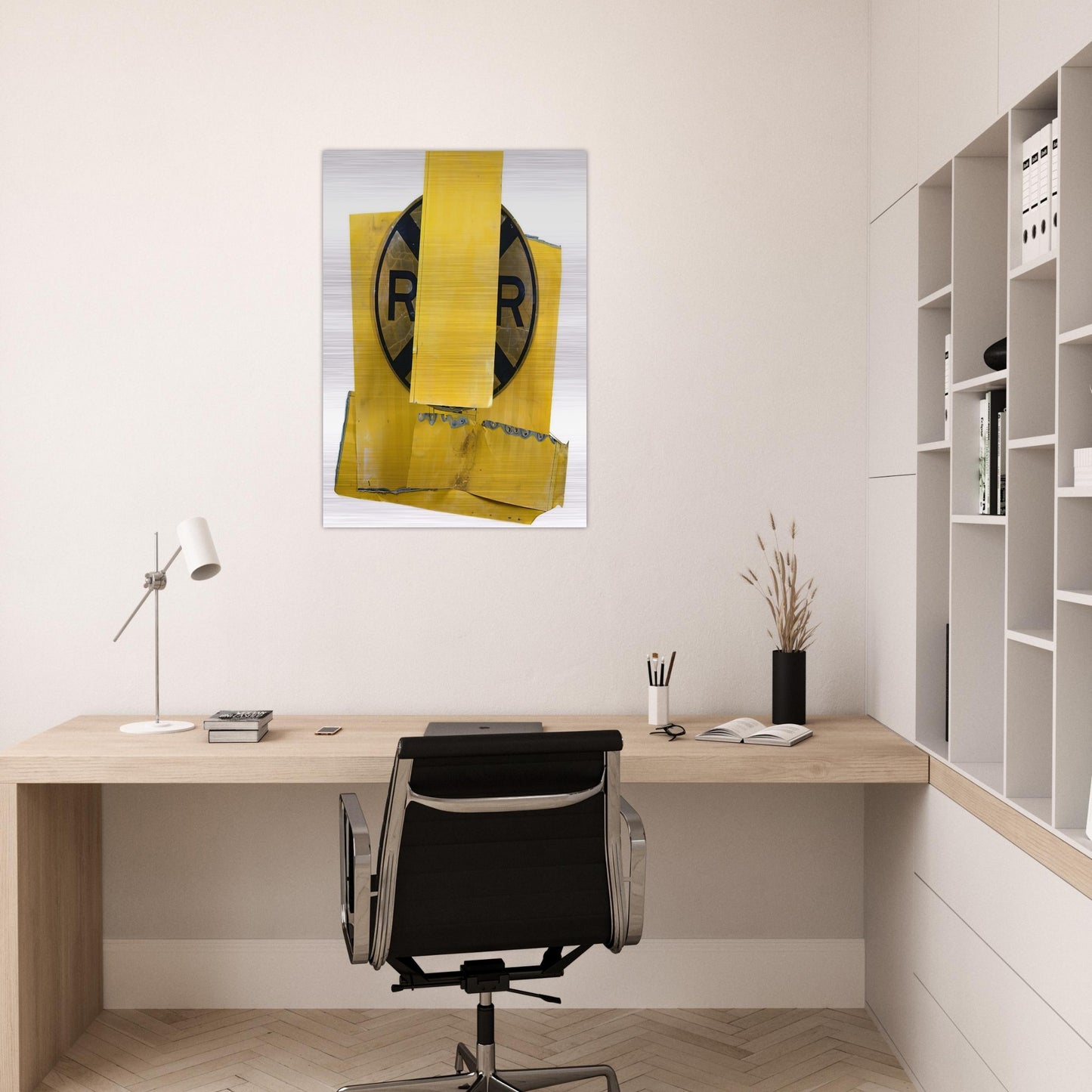 YELLOW VISOR GLUT 1989 - Robert Rauschenberg Brushed Aluminum Print - 70x100 cm / 28x40 inches | Robert Rauschenberg Aluminum Print | Robert Rauschenberg Prints