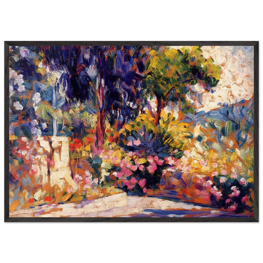 The Flowered Terrace - Henri-Edmond Cross 70x100 cm / 28x40 inches Framed Art Print – Black Wooden Frame