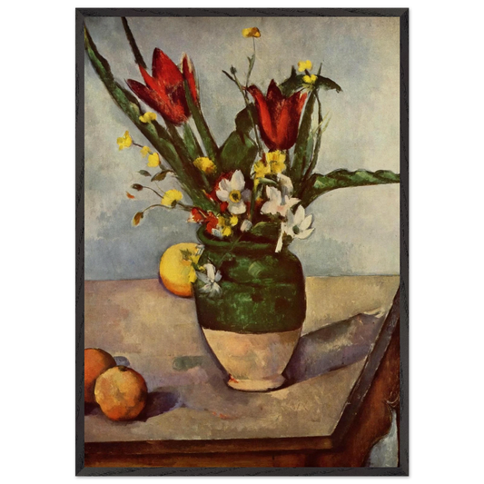 Still Life Tulips and apples - Paul Cezanne 70x100 cm / 28x40 inches Framed Art Print – Black Wooden Frame