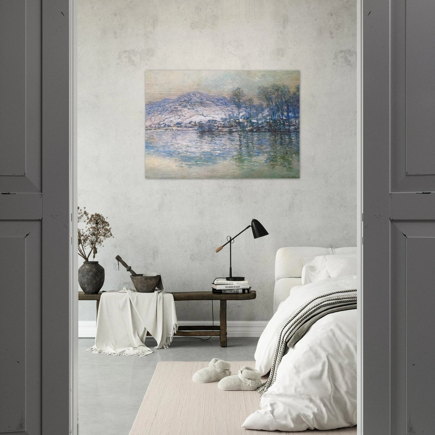The Seine at Port Villez, Snow Effect - claude monet Brushed Aluminum Print - 70x100 cm / 28x40 inches | claude monet Aluminum Print | claude monet Prints