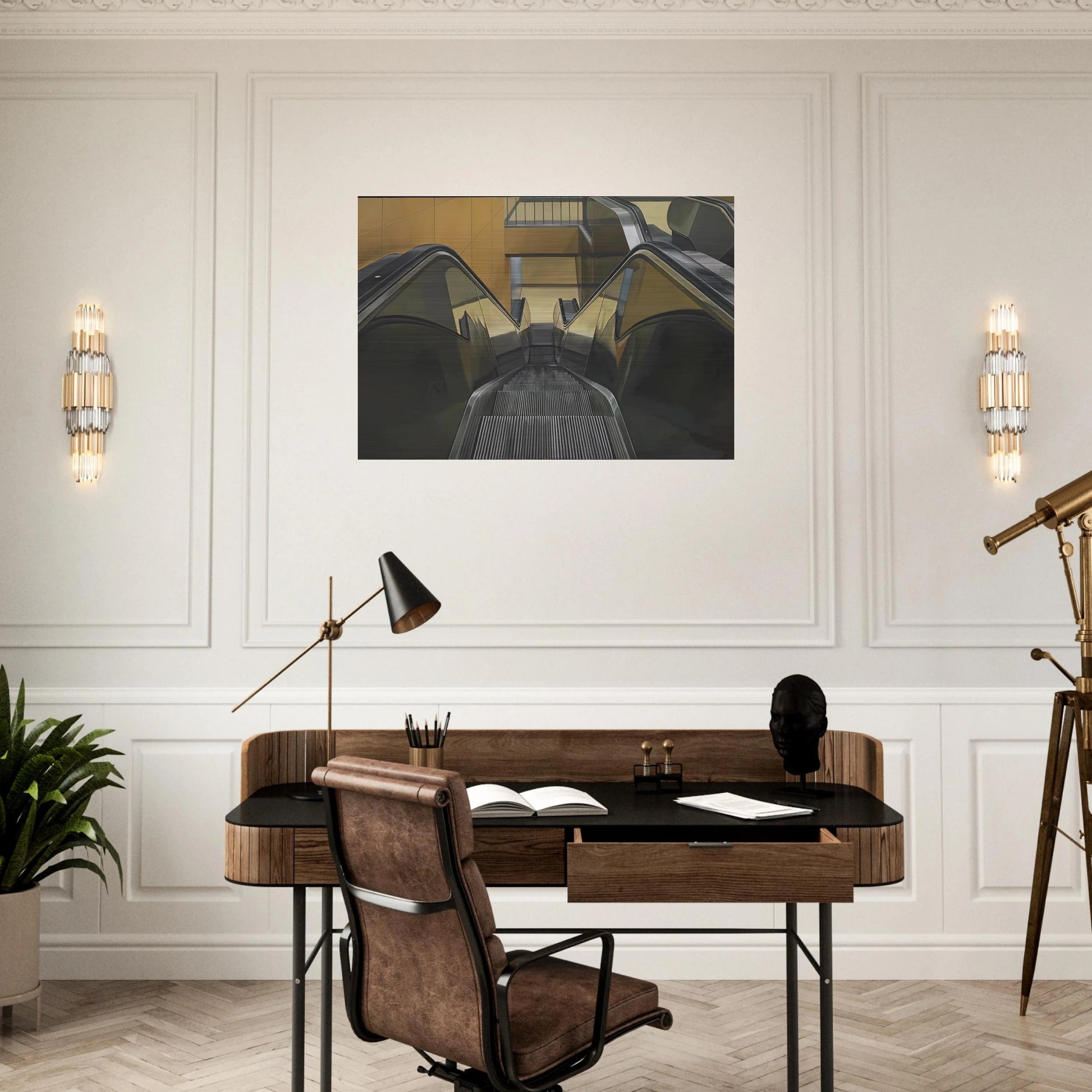 ESCALATOR 1970 - Richard Estes Brushed Aluminum Print - 70x100 cm / 28x40 inches | Richard Estes Aluminum Print | Richard Estes Prints