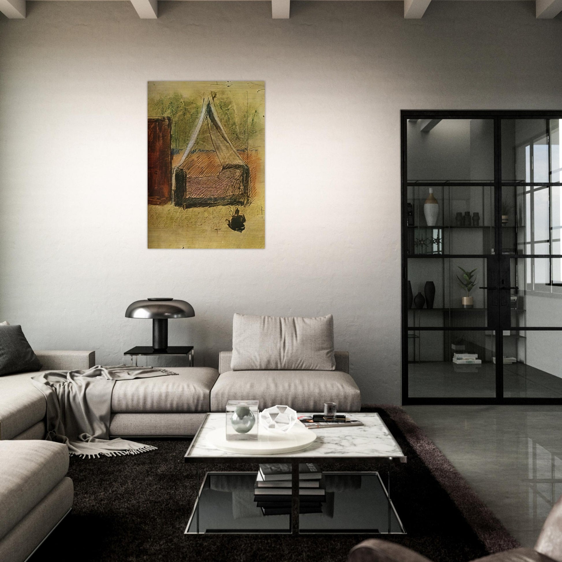 Bed with mosquito nets - Pablo Picasso Brushed Aluminum Print - 70x100 cm / 28x40 inches | Pablo Picasso Aluminum Print | Pablo Picasso Prints