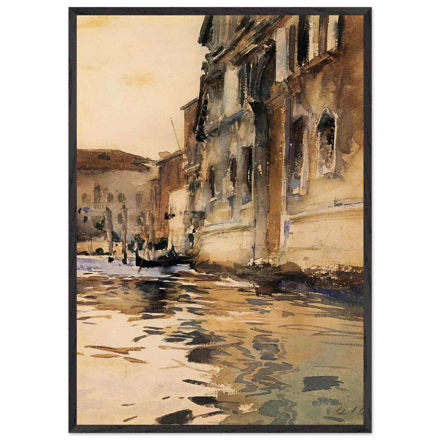 Venetian Canal Palazzo Corner - John Singer Sargent 70x100 cm / 28x40 inches Framed Art Print – Black Wooden Frame