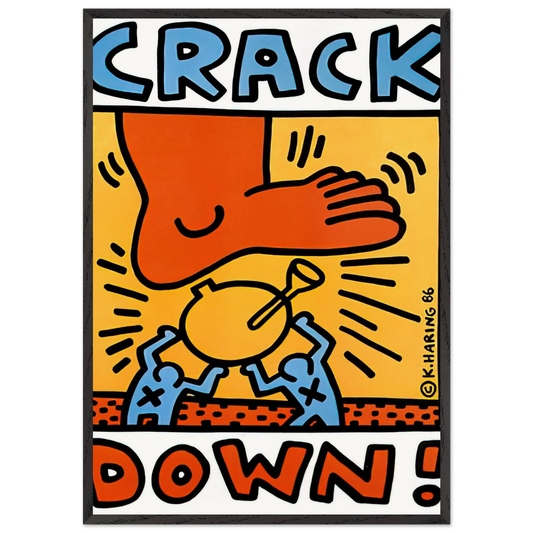 CRACK DOWN 1986 N2 - Keith Haring 70x100 cm / 28x40 inches Framed Art Print – Black Wooden Frame | Keith Haring Art For Sale