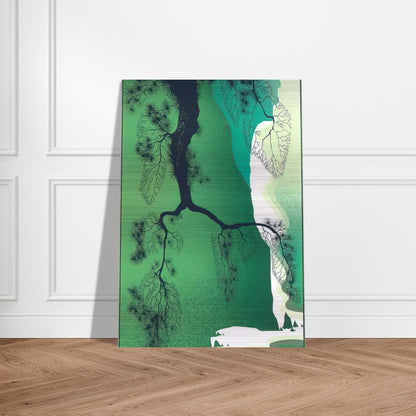 Sea Cliffs and Pine Branch - Eyvind Earle Brushed Aluminum Print - 70x100 cm / 28x40 inches | Eyvind Earle Aluminum Print | Eyvind Earle Prints
