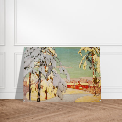 Winter Landscape with Pink House - 1918 - Lawren Harris Acrylic Print - 70x100 cm / 28x40″ inches | Lawren Harris Wall Art | Lawren Harris Prints